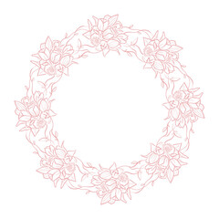 Hand drawn vector round frame. Floral wreath with leaves, berries, branches Decorative elements for design. Ink, vintage and rustic styles.