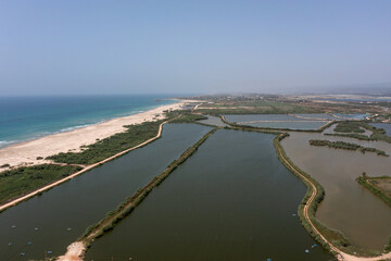 Aerial view of large commercial Fish pools.