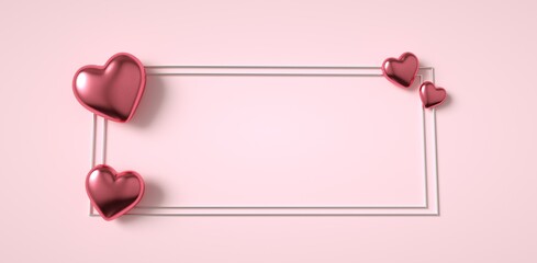 Moldura de corações quadrado bonitos para design de mensagem de amor 3d render
