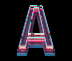 Retro colorful style neon font. Letter A.