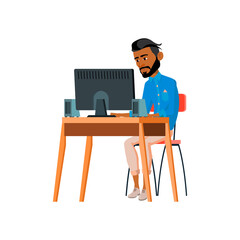 latin young guy selling goods on market place cartoon vector. latin young guy selling goods on market place character. isolated flat cartoon illustration