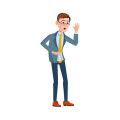 adult man speaking about financial strategy in office cartoon vector. adult man speaking about financial strategy in office character. isolated flat cartoon illustration