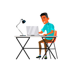 playful young man playing in computer game cartoon vector. playful young man playing in computer game character. isolated flat cartoon illustration