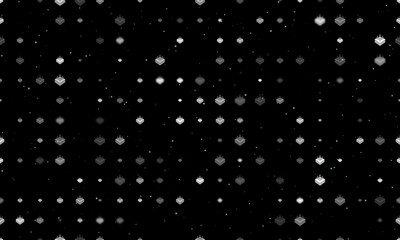 Seamless background pattern of evenly spaced white absorbent symbols of different sizes and opacity. Vector illustration on black background with stars