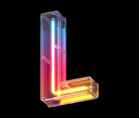 Neon in a glass case font. Letter L.