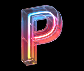 Neon in a glass case font. Letter P. - obrazy, fototapety, plakaty