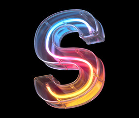 Neon in a glass case font. Letter S.