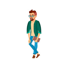 young man with book in library cartoon vector. young man with book in library character. isolated flat cartoon illustration