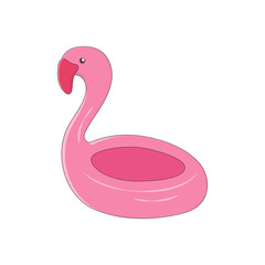 Inflatable flamingo circle isolated on a back white background. A decorative circle for swimming in the shape of an exotic bird. Vector illustration for summer design