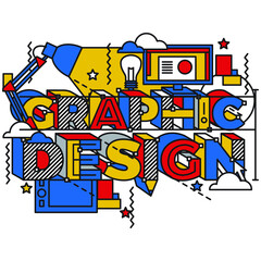 Graphic design concept in modern typography. Graphics quote in geometric style. Concept of graphic design for banner, magazine, wall graphics, and typography poster.