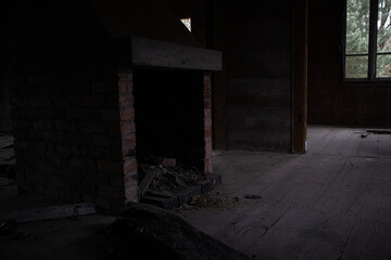 old furnace in the abandoned house in the forest