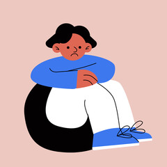 Person in depression. Concept of depression, sadness, frustration, stress, problems. Abstract illustration: depressed crying woman or man. Eps  vector illustration. Mental health,  psychological help