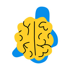 Yellow cartoon brain isolated on white. Concept: intellect, creativity, brain care, education, biology, imagination. Vector stock flat illustration. Abstract brain. Nerve, psychology, science, ai idea