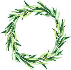 Olive tree branch oval frame, greenery wreath, vintage botanical illustration