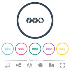 Set aperture size flat color icons in round outlines