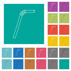 Single drinking straw square flat multi colored icons