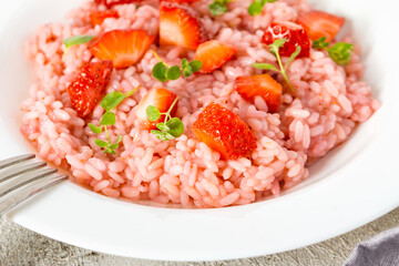 Fresh strawberry risotto a delicate and elegant dish