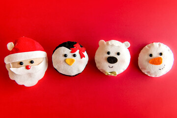 Rag dolls with Christmas characters. Christmas background.