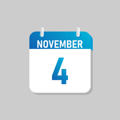 White daily calendar Icon November in a Flat Design style. Easy to edit Isolated vector Illustration.