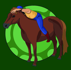 Vector colored illustration: a girl with her horse
