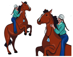 Vector colored illustration: a girl with her horse