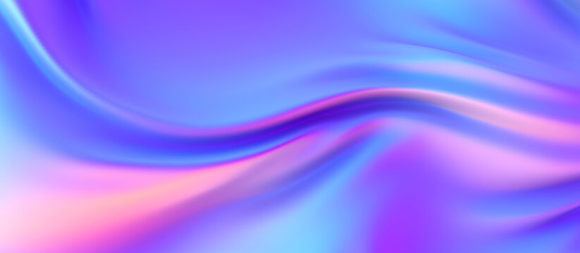 Iridescent chrome wavy gradient cloth fabric abstract background, ultraviolet holographic foil texture, liquid surface, ripples, metallic reflection. 3d render illustration.
