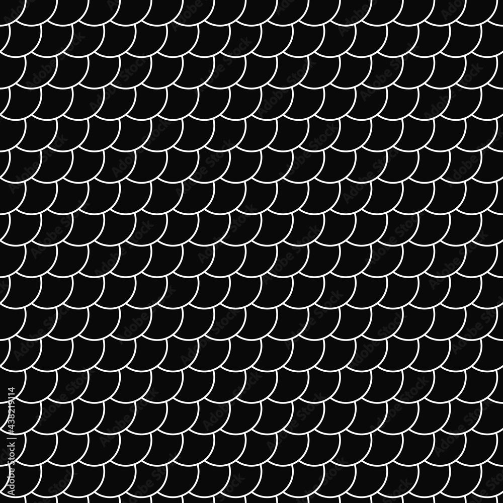Poster Black scale pattern. Vector simple rounded scale ornament.