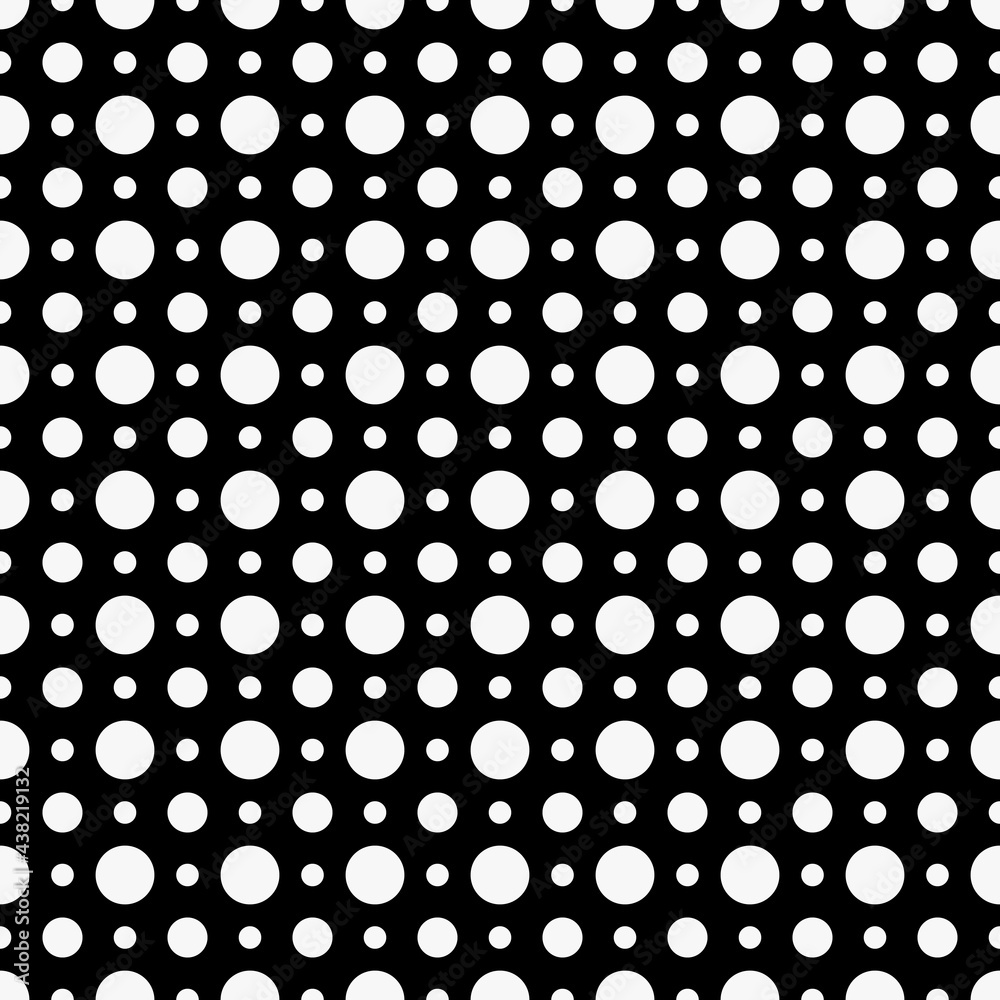 Poster white dots and black background. repeated white same circles. vector.