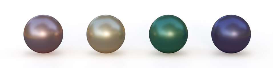 Set of pearls of different colors isolated on white. 3d illustration