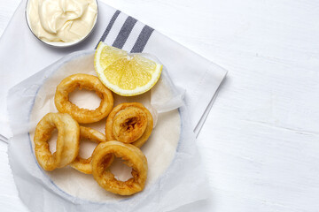 Squid rings sandwiches with mayonnaise sauce. Typical Spanish food