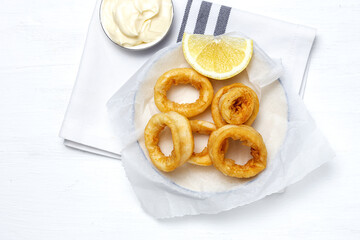 Squid rings sandwiches with mayonnaise sauce. Typical Spanish food