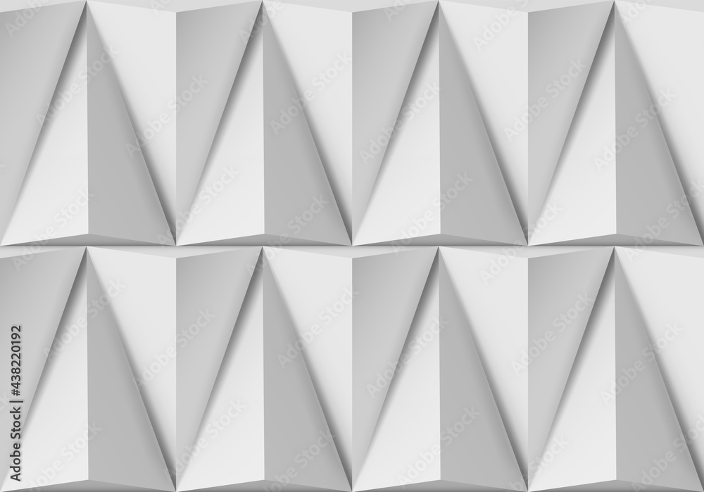 Poster Abstract white background with triangular 3D shapes in pattern and side light