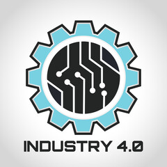 Industry 4.0 Concept Business Control or Logo, World Factory and Wheel Eclectic, Cyber Physical Systems concept,smart factory logo.