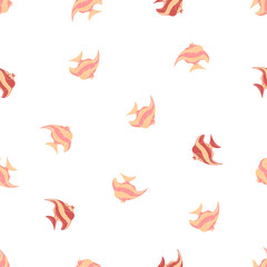 Fototapeta na wymiar Funny hand drawn yellow and pink fish pattern on white background. Can be used for clothes, baby stuff and etc