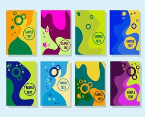 Abstract vector illustration. Colorful wave background. Memphis trendy flyer. Concept modern design cover. Geometric slogan elements. Desktop wallpapper. Pop art animation.Print abstraction. Circle