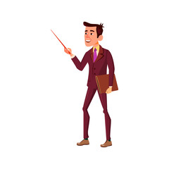 young man math teacher pointing at blackboard with stick and showing theorem cartoon vector. young man math teacher pointing at blackboard with stick and showing theorem character. isolated flat