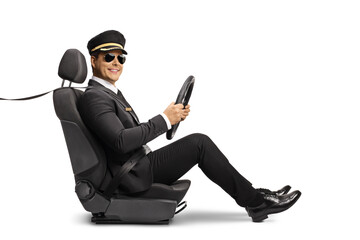 Professional chauffeur in a driver seat holding a steering wheel