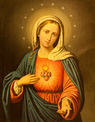 VERONA - JANUARY 27: Heart of Virgin Mary. Paint from church San Lorenzo on January 27, 2013 in...
