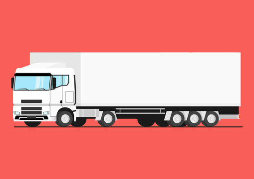 Modern semi tractor with a semitrailer. Side view. Vector.