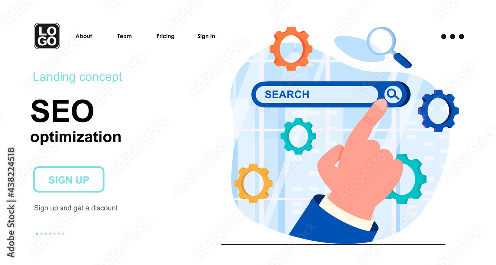 Leinwandbilder seo optimization web concept. setting up browser search, site ranking, strategy promotion, traffic. 