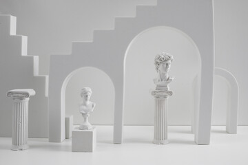 Background for product presentation. Antique columns ans statues on white background - Powered by Adobe