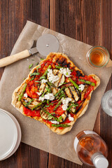 Grilled Pizza with Vegetables shot overhead
