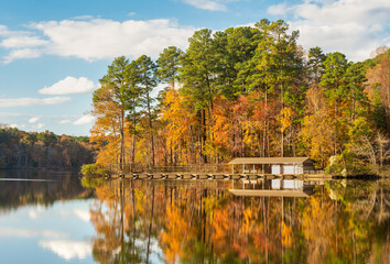 Autumn scene at Umstead Park State Park in Raleigh, North Carolina - Canoe Lake House