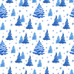 Obraz premium Christmas time. Hand drawn watercolour seamless pattern isolated on white background. 