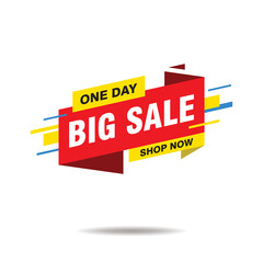 Simple One Day BIg Sale Banner Isolated on White Background Design, Big Sale Advertisement with Red, Yellow, Blue Color Template Vector