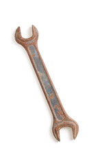 old rusty wrench (horn) on white isolated background