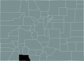 Black highlighted location map of the US Archuleta county inside gray map of the Federal State of Colorado, USA