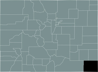 Black highlighted location map of the US Baca county inside gray map of the Federal State of Colorado, USA