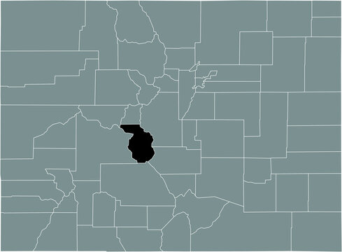 Black highlighted location map of the US Chaffee county inside gray map of the Federal State of Colorado, USA