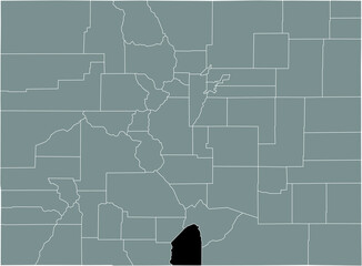 Black highlighted location map of the US Costilla county inside gray map of the Federal State of Colorado, USA